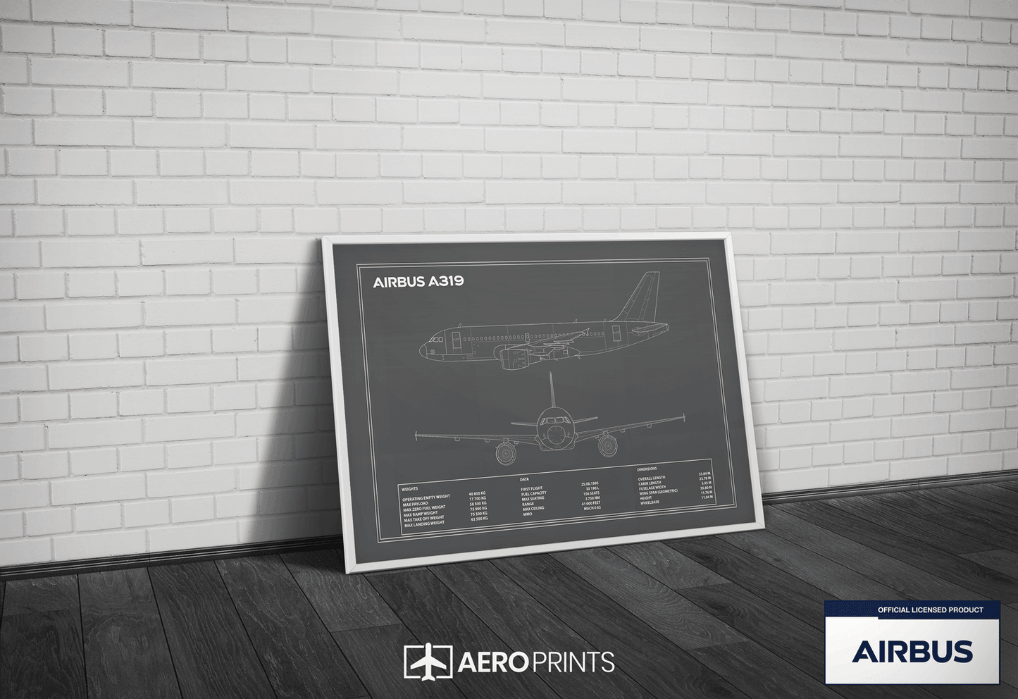 Aeroprints Airbus A319 Blueprint Poster