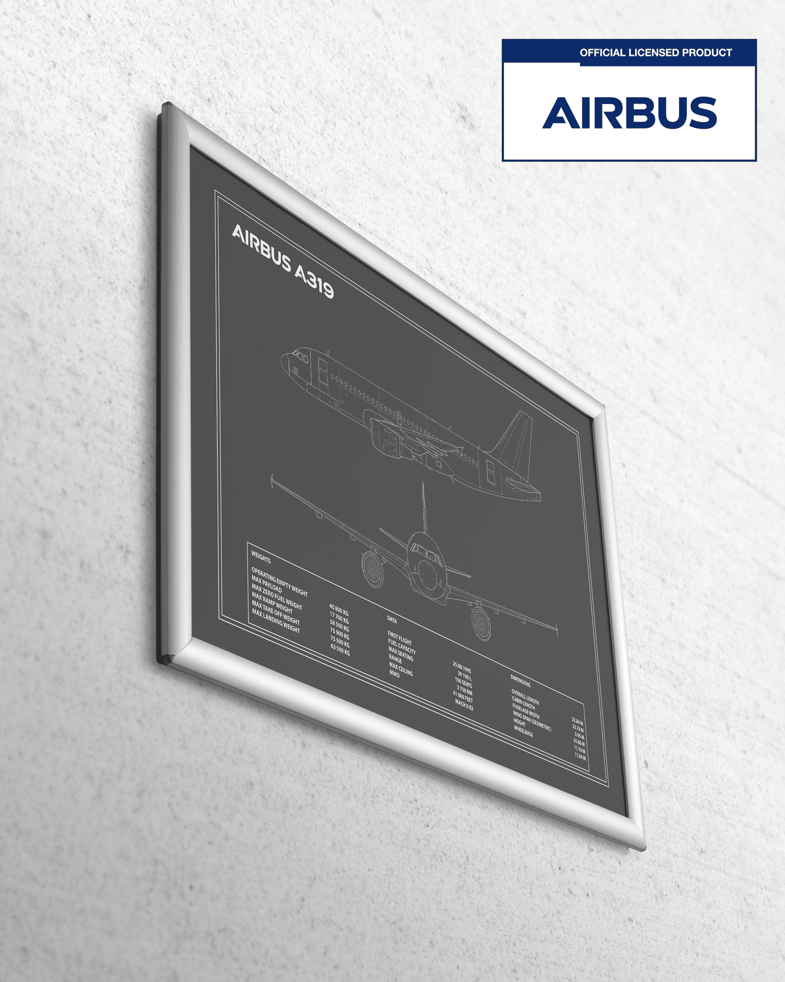 Airbus A319 Blueprint Poster Grey