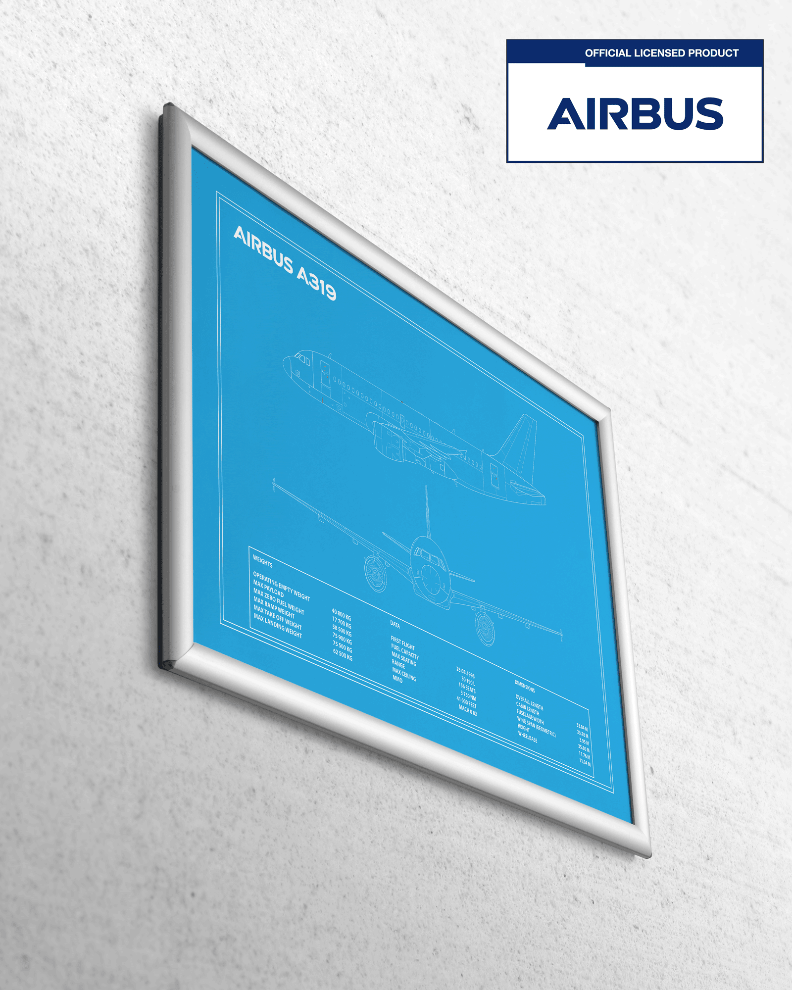 Airbus A319 Blueprint Poster Light Blue