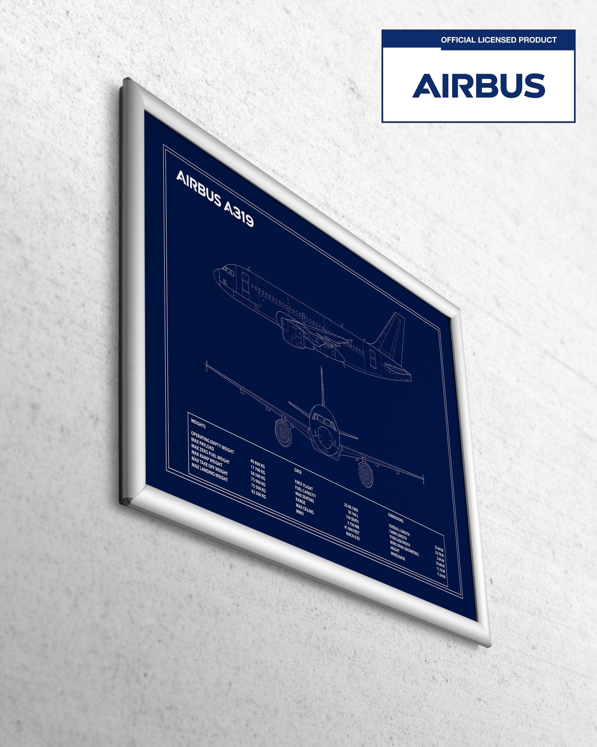 Airbus A319 Blueprint Poster sideview