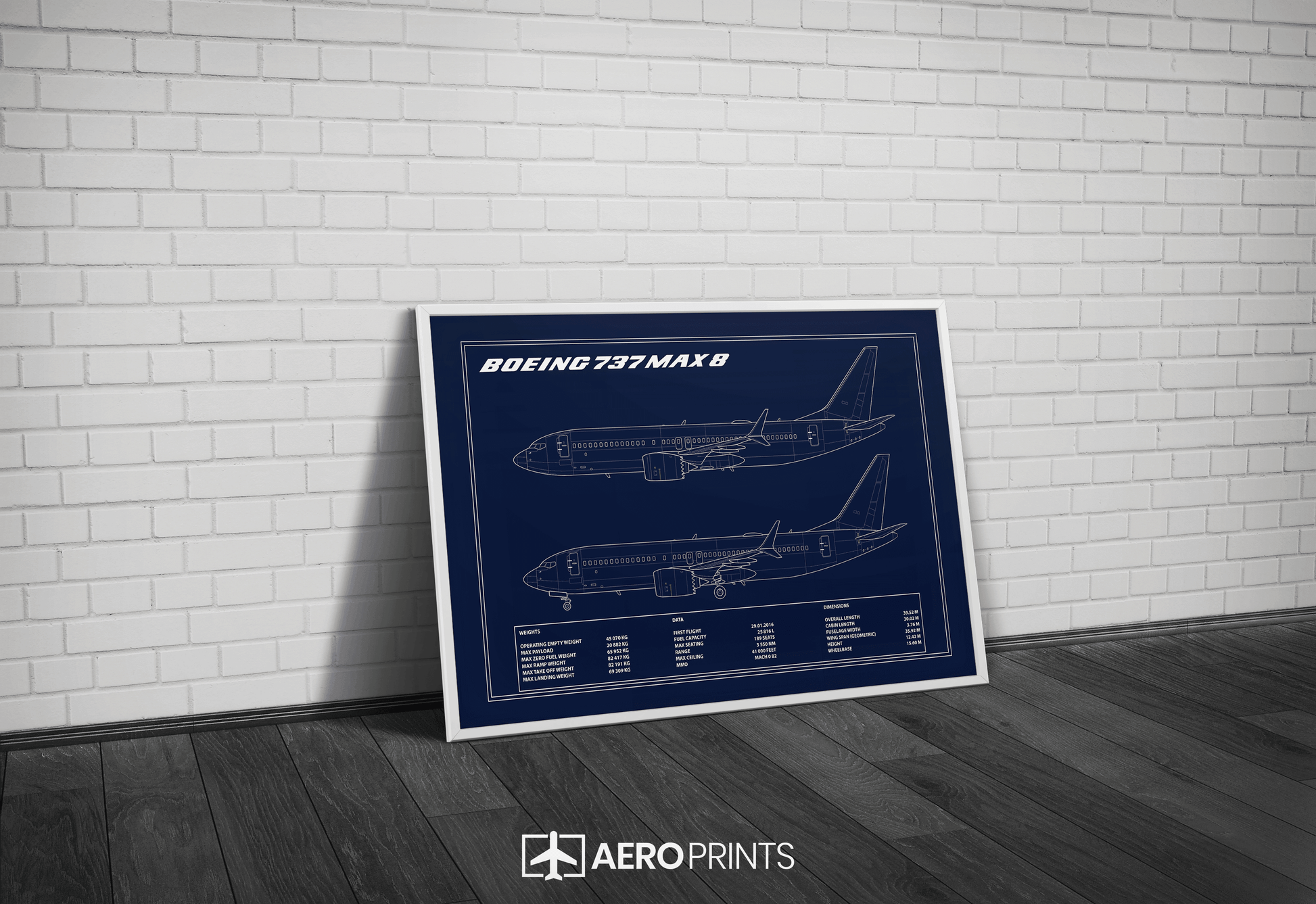 Boeing 737 MAX Blueprint Poster